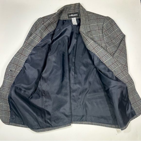 Vintage Plaid Wool Blend Blazer Size S/M Gray Classic Preppy Dark Academia - Picture 4 of 9